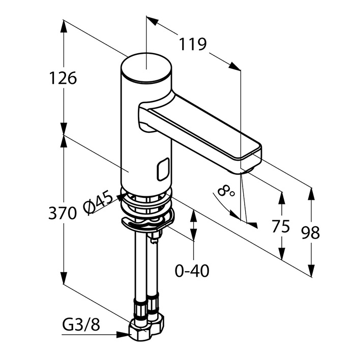 Kludi Zenta SL Смеситель для раковины, сенсор, без д/к, длина излива 11,9 см, цвет: хром 3820205