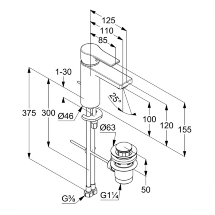 Kludi Zenta SL Смеситель для раковины, c д/к, длина излива 11 см, цвет: хром 482900565