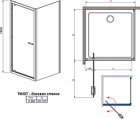 Radaway Twist S Боковая стенка, прозрачная 6 мм, Easy Clean 100х190h см, цвет: хром глянцевый 382013-01