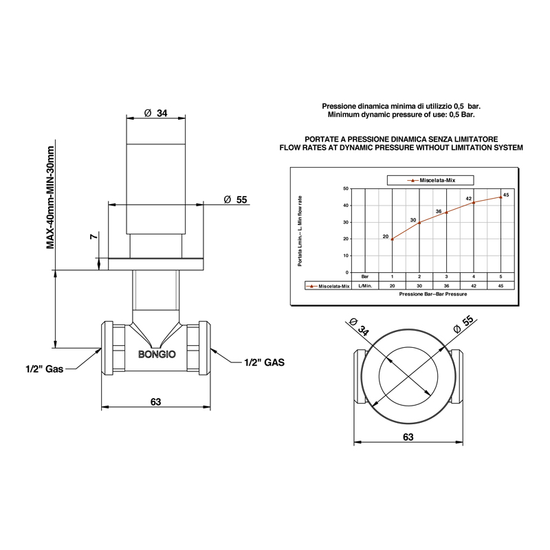 Bongio Aqua Встраиваемый кран, цвет хром 40500CR0R