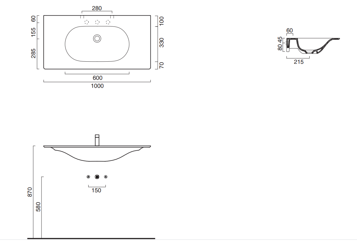 Catalano Comfort Раковина подвесная 100x50x14,5h см, без перелива, покр Cataglaze цвет: белый глянц. 0521010001