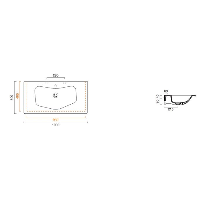 Catalano Comfort Раковина подвесная 100x50x13,5h см, без перелива, покр Cataglaze цвет: белый глянц. 1100ED00