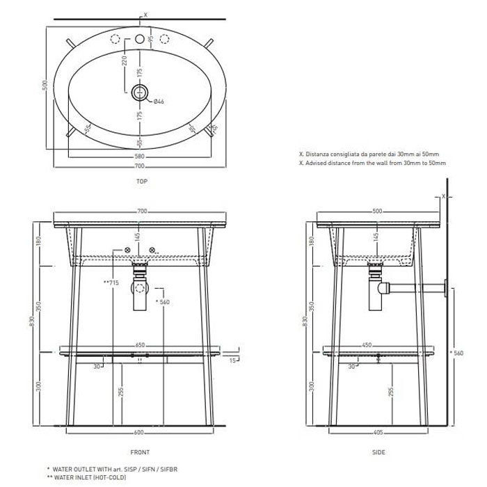 Cielo Catino Ovale Стальной каркас, 70х50 см, матовый черный CASTONM