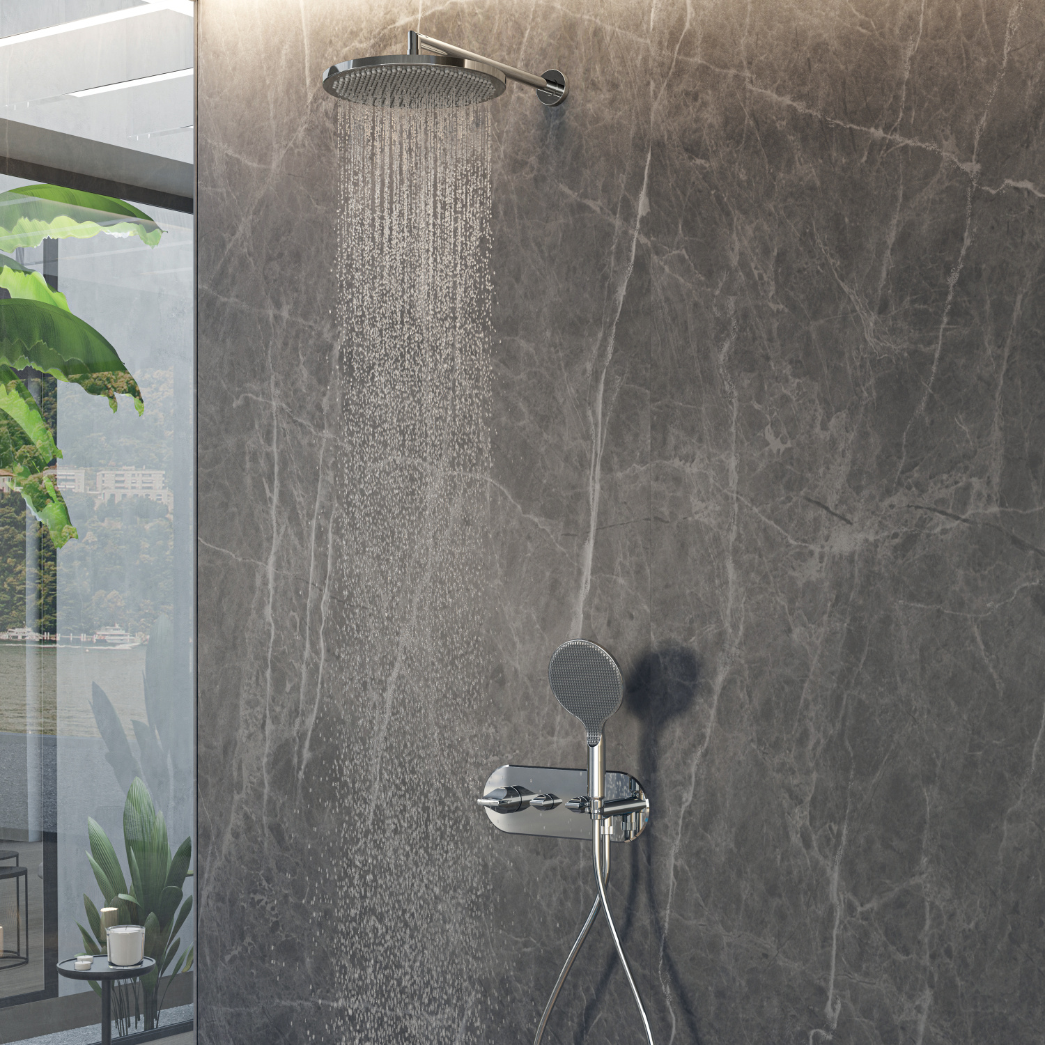Bossini Apice Верхний душ d28 см, 1 вид струи, кронштейн настенный 33 см, цвет: mat black H70430H.073