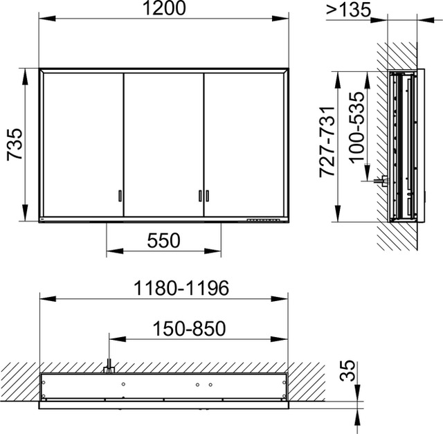 Keuco Royal Lumos Зеркальный шкаф, подвесной 120x16,5x73,5h см, цвет: серебро 14315 172301