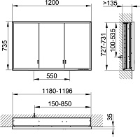 Keuco Royal Lumos Зеркальный шкаф, подвесной 120x16,5x73,5h см, цвет: серебро 14315 172301