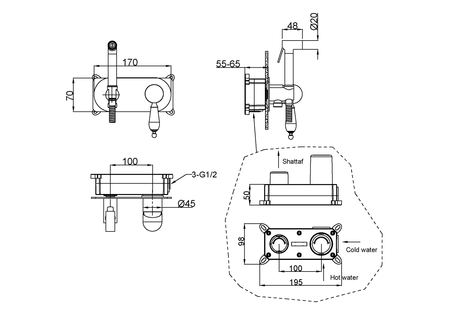 Boheme Imperiale Гигиенический душ со смесителем и встраиваемой частью, цвет: gold 425