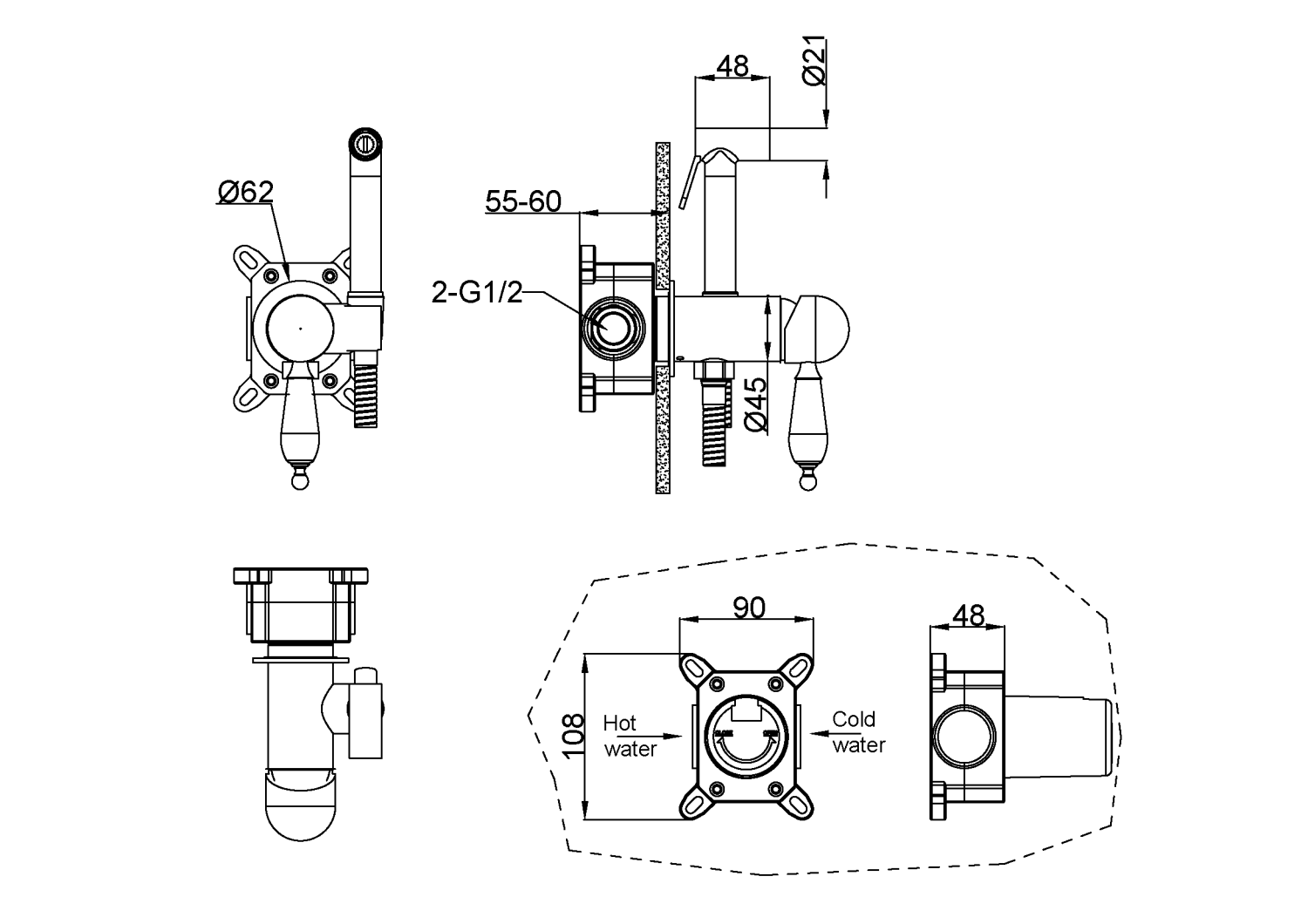 Boheme Brillante Гигиенический душ со смесителем и встраиваемой частью, цвет: chrome 436