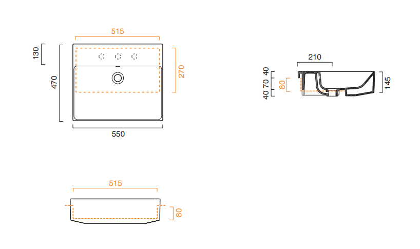 Catalano Comfort Раковина подвесная 55x47x15h см, с переливом, покр. Cataglaze, цвет: белый глянц. 0126550001