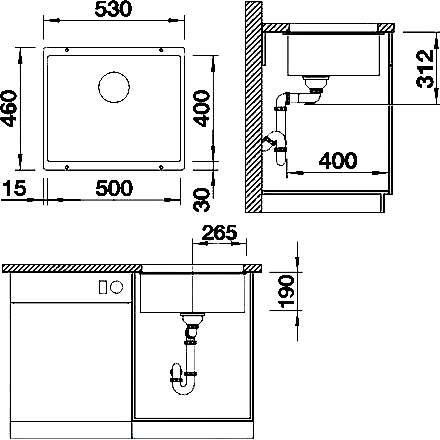 Blanco Subline Кухонная мойка, встр. снизу 53x46x19h, цвет: серый 523439
