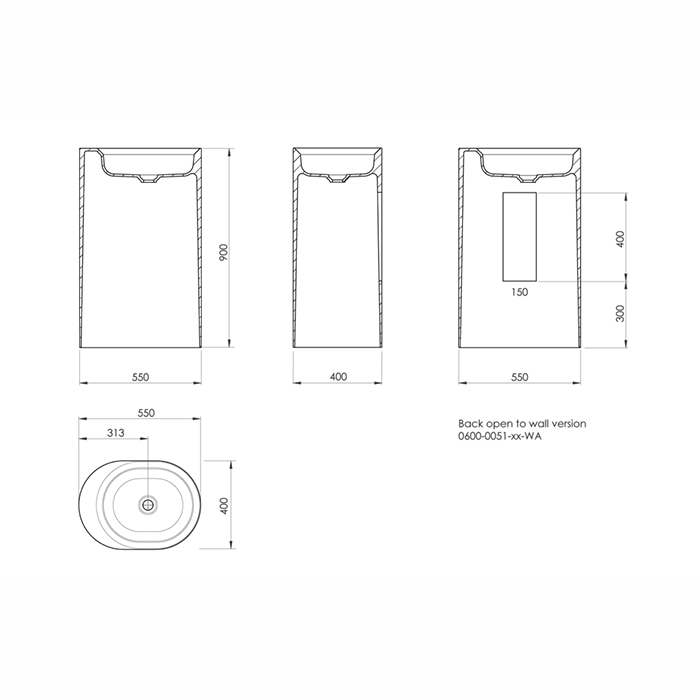 Knief Pearl Раковина напольная 50х40х90h см, K-Stone, цвет: белый матовый 0600-051-01/bi matt