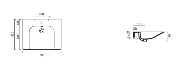 Catalano Comfort Раковина подвесная 70x55x17h см, с переливом, покр. Cataglaze, цвет: белый глянц. 0920700001