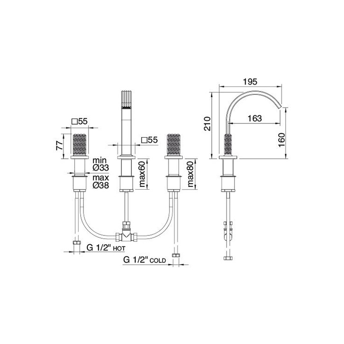 Treemme Kea Смеситель для биде на 3 отверстия, цвет: хром IT7A27CCROZZ