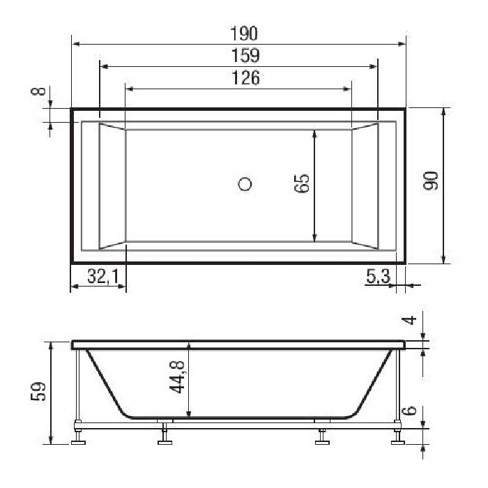 Hafro Era Plus Ванна 190x90 см, без панелей Whirlpool, цвет: белый 2ERA4N3