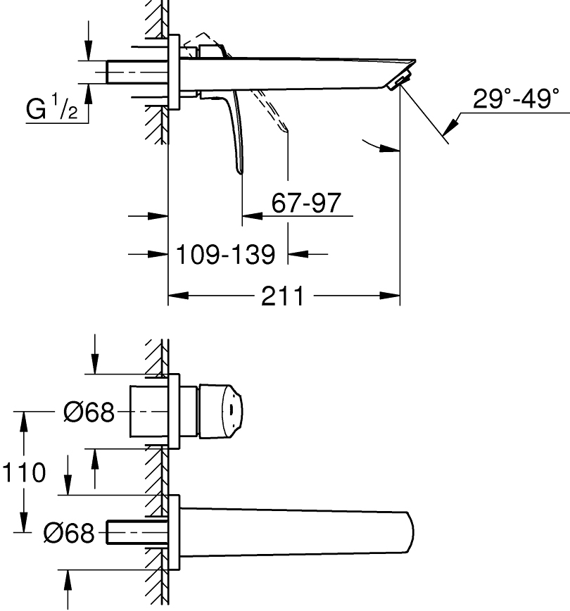 Grohe Eurosmart Смеситель для раковины на 2 отверстия, цвет: хром 29338003