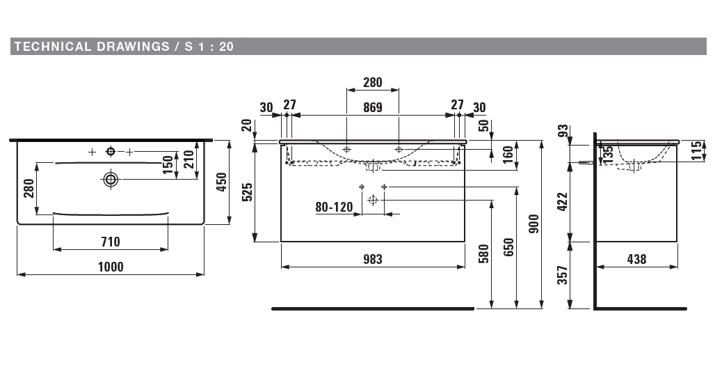 Laufen Palace Тумба с раков., 2 ящика 100х45х54h см, цвет: gres pietra grey opaco 8.6070.7.260.104.1