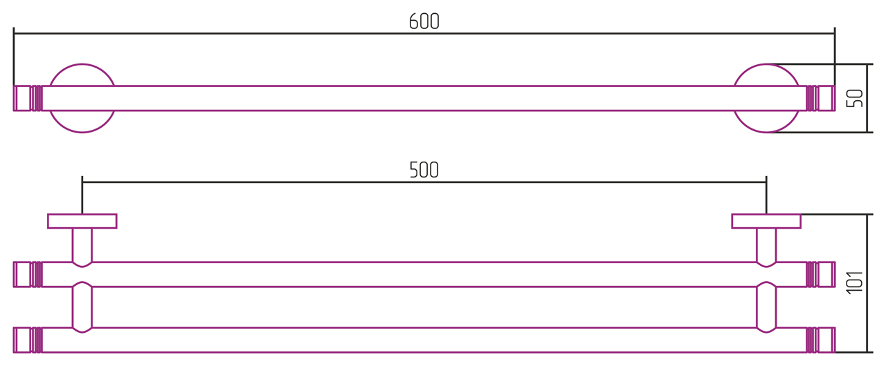 Сунержа Каньон Держатель полотенец двойной 60x10,1x5h см, цвет: золото 03-3002-0600