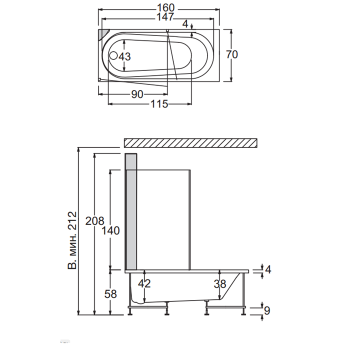 Hafro Ondaria Ванна 170x70 см, б/п SX Professional W/A 2ODA1S8 bi