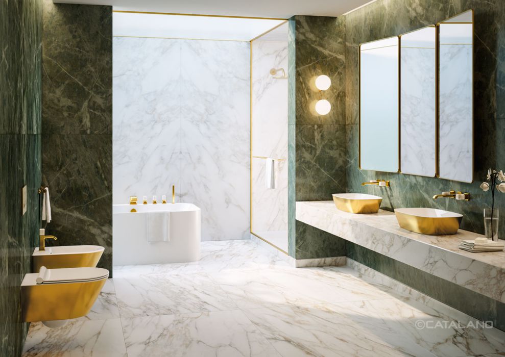 Catalano Gold & Silver Биде подвесное 35x55 см 1 отв перелив Cataglaze, цвет: золото/белый глянцевый 0118551042