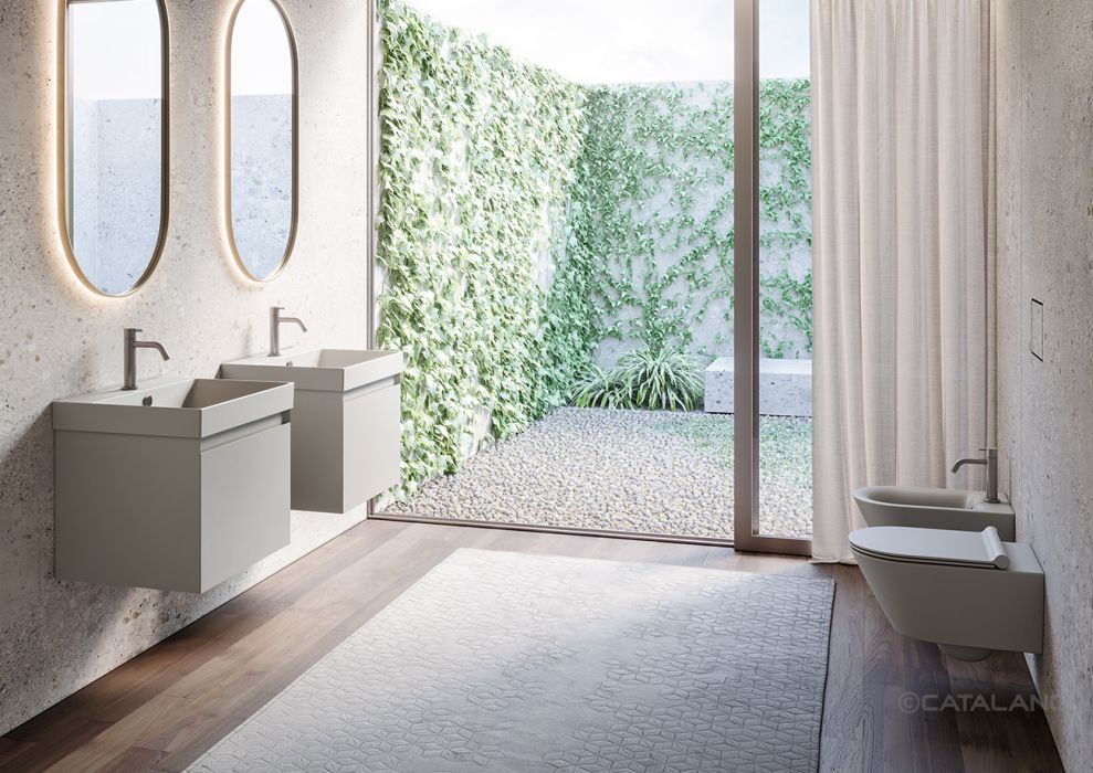 Catalano Zero Унитаз подвесной безободковый 35x55 см, смыв торнадо, Twinglaze, цвет: цемент матовый 0111550023