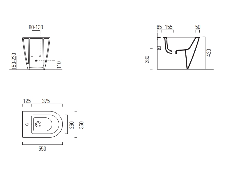 GSI Kube X Биде напольное, 1 отверстие под смеситель, перелив, без крепежа, цвет: белый глянцевый 9462111