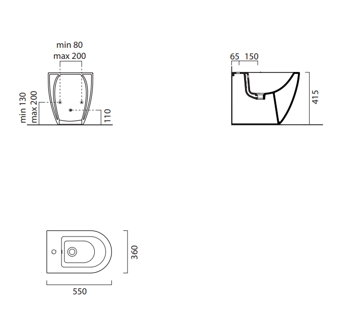 GSI Pura Биде напольное с 1 отверстием под смеситель и переливом, без крепежа, цвет: белый глянцевый 8862111