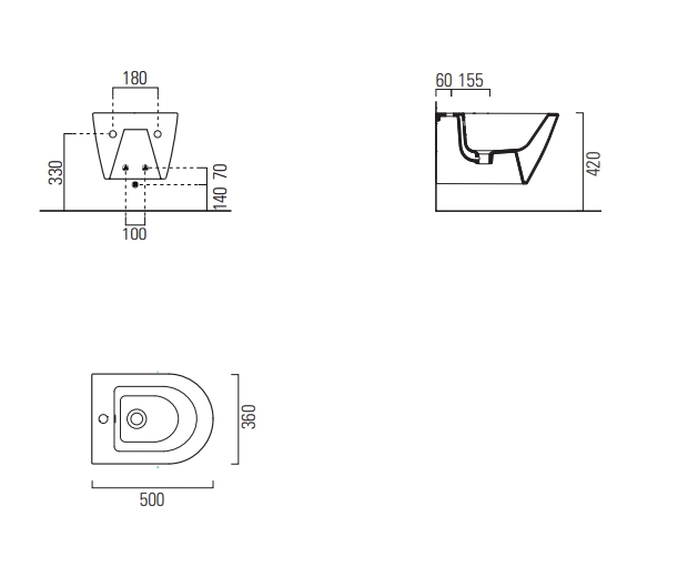 GSI Kube X Биде подвесное с 1 отверстием под смеситель и переливом, без крепежа, цвет: белый матовый 9464109