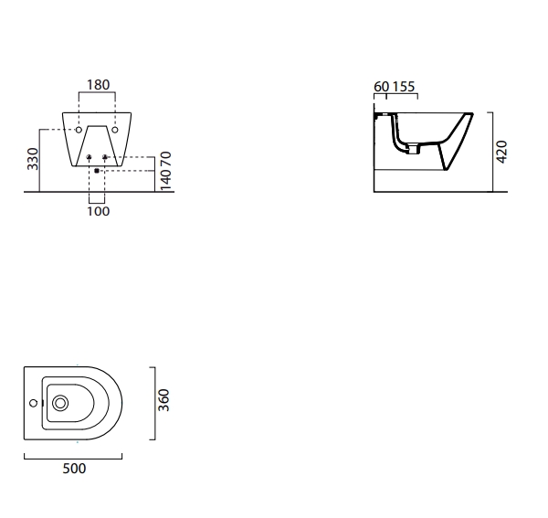 GSI Norm Биде подвесное с 1 отверстием под смеситель и переливом, без крепежа, цвет: белый глянцевый 8664111