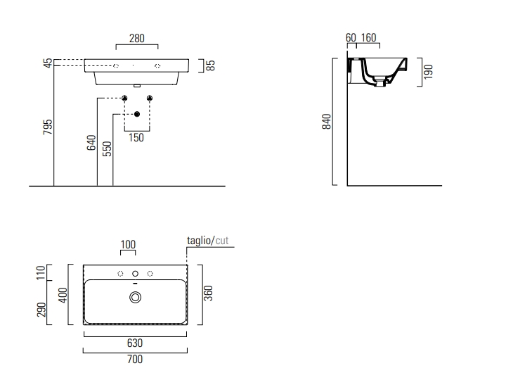 GSI Nubes Раковина подвесная/накладная 70x40 см, 1 отверстие, с переливом, цвет: белый глянцевый 9687111