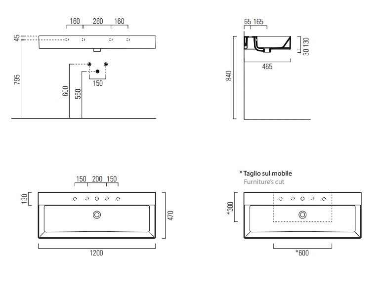 GSI Kube X Раковина подвесная/накладная 120x47 см, 1 отверстие, с переливом, цвет: белый глянцевый 9424111