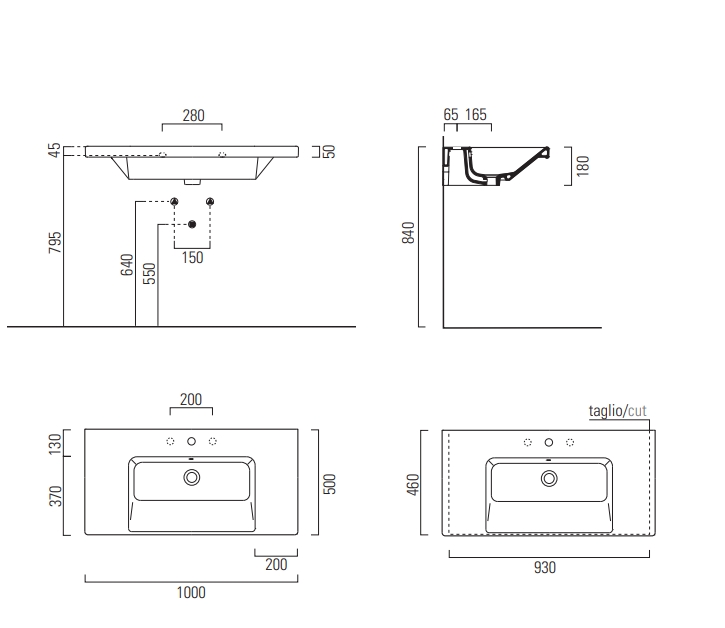 GSI Norm Раковина подвесная/встраиваемая 100x50 см, 1 отверстие, с переливом, цвет: белый глянцевый 8633111