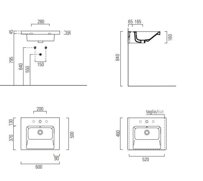 GSI Norm Раковина подвесная/встраиваемая 60x50 см, 1 отверстие, с переливом, цвет: белый глянцевый 8635111