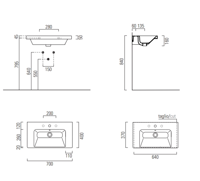 GSI Norm Раковина подвесная/встраиваемая 70x40 см, 1 отверстие, с переливом, цвет: белый глянцевый 8637111
