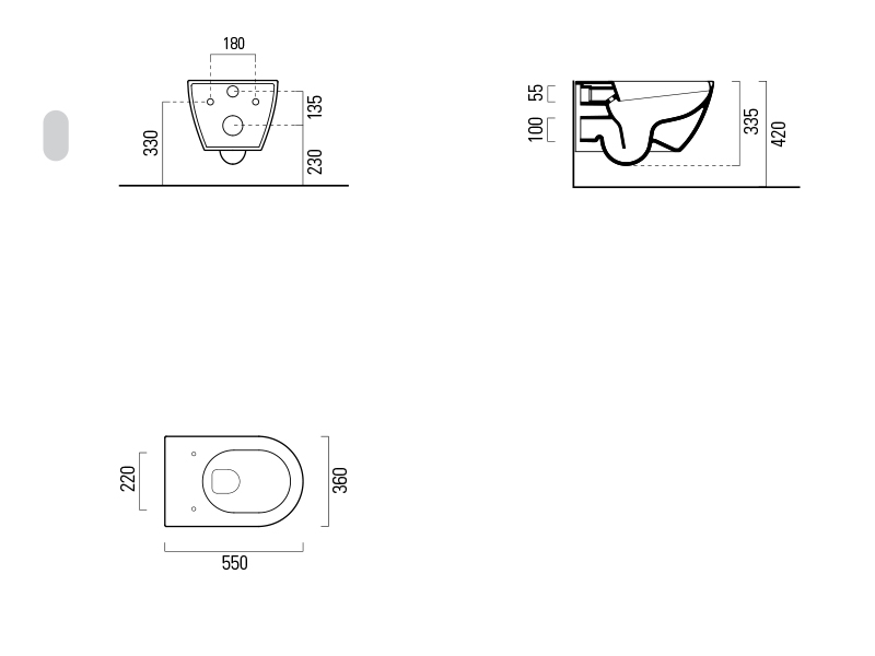 GSI Pura Унитаз подвесной 55x36 см безободковый, смыв swirlflush, цвет: cenere opaco 881517