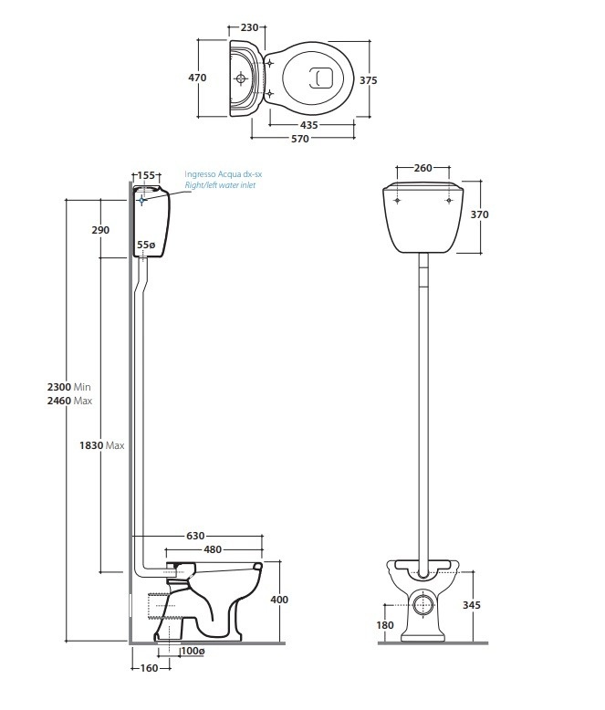 Globo Paestum Труба для подвесного бачка 183h см, цвет: золото BA010