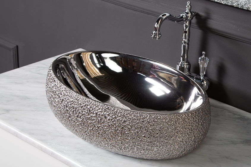 Boheme NeoArt Раковина чаша овальная 48х34х15h см, без перелива, цвет: серебро 861