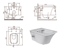 Boheme Mirage Унитаз подвесной 51х37 безободковый, смыв каскадный, с функцией биде, цвет: white 965-2