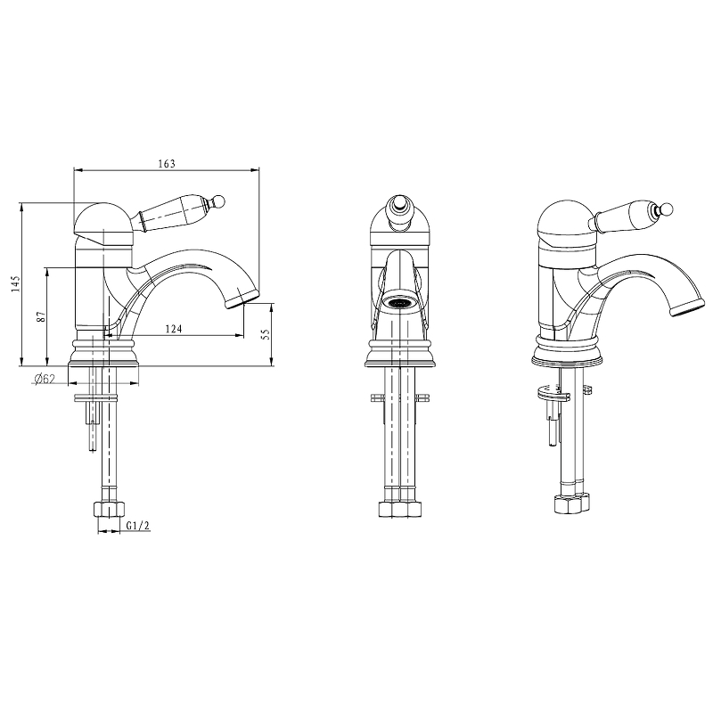 Boheme Tradizionale Nero Смеситель для раковины без дк, длина излива 12,4 см, цвет: chrome 241