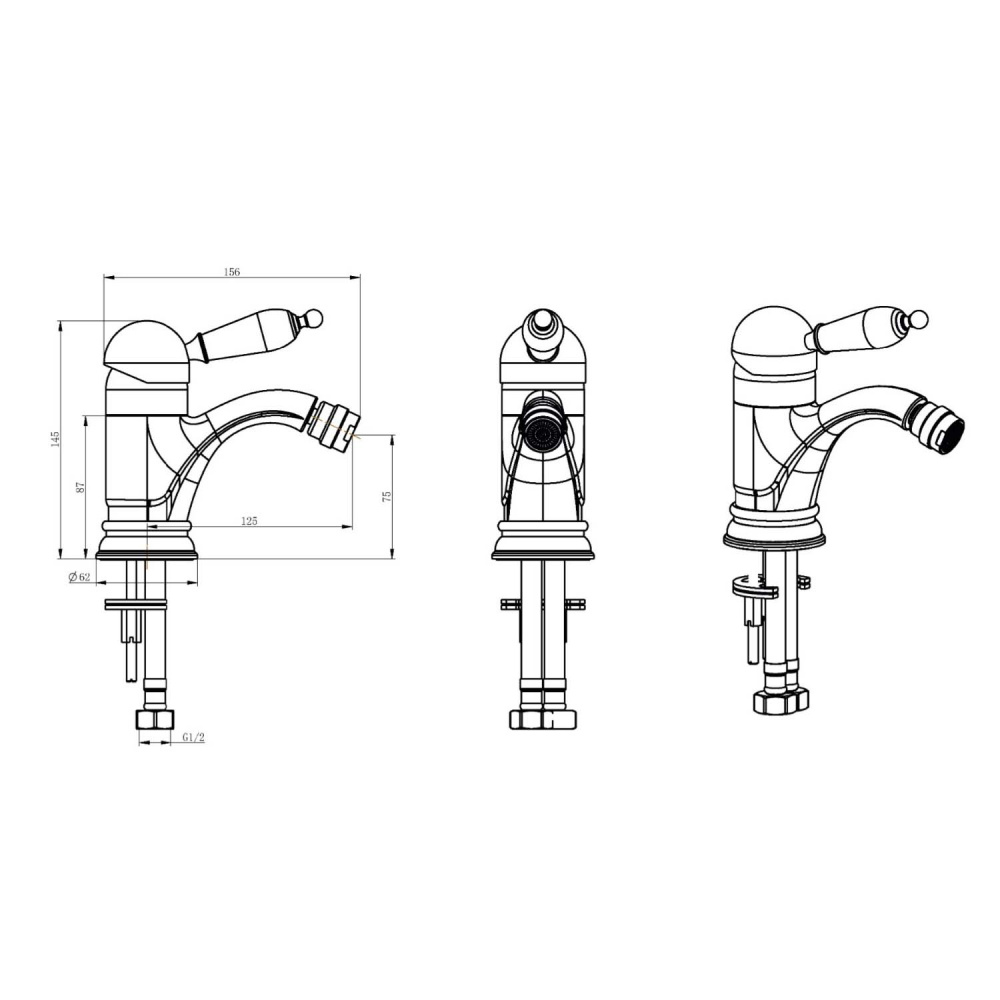 Boheme Tradizionale Nero Смеситель для биде, без донного клапана, цвет: gold 256