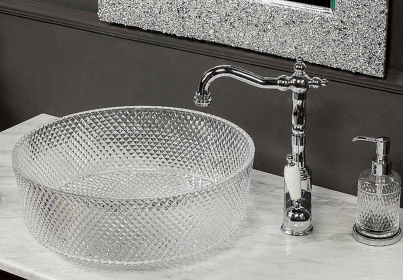 Boheme Monaco Раковина чаша 39х39х12h см, без перелива, хрусталь, цвет: серебро 817-S