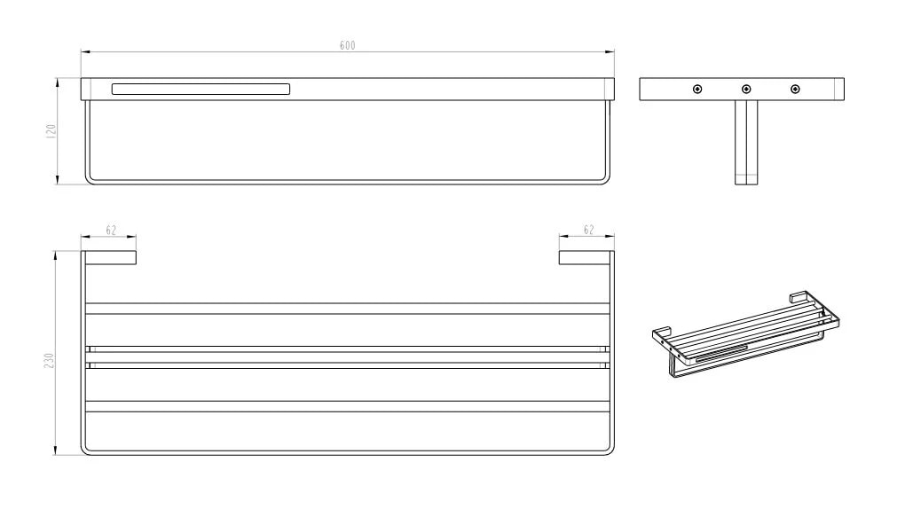 Boheme Q Полка для полотенец 60x23 см, подвесная, цвет: gun metall 10947-GM