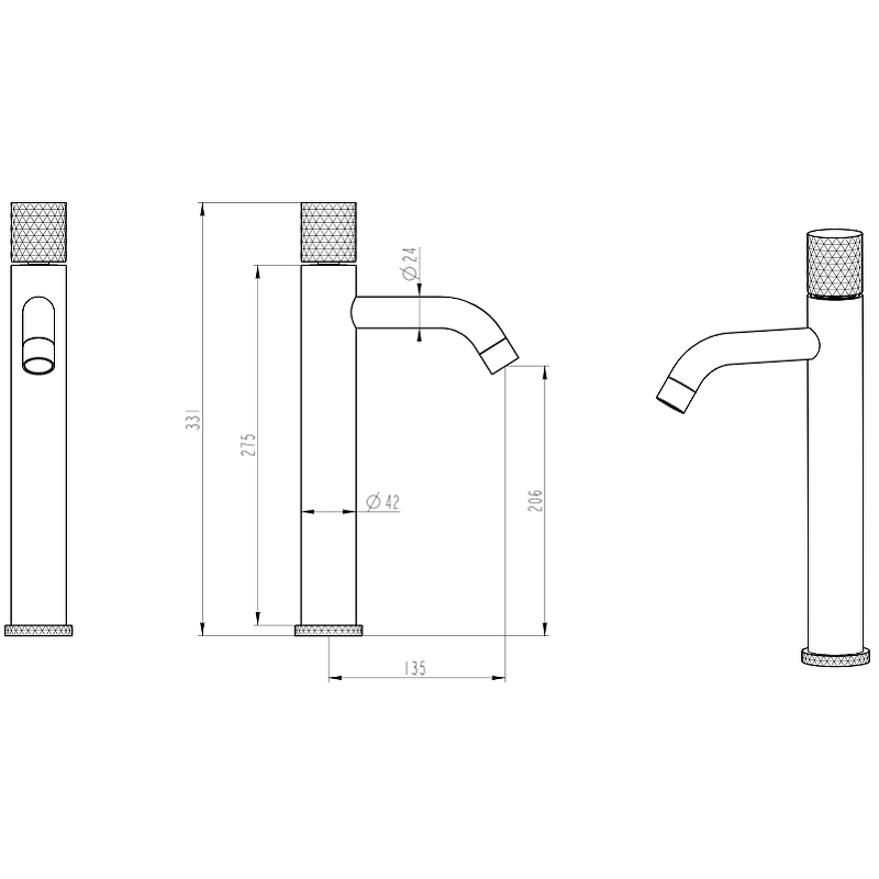 Boheme Stick Diamond Смеситель для раковины высота излива 20,3 см, без д/к, цвет: gold/black 122-GB