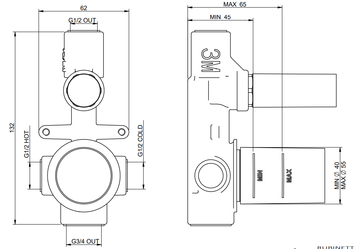 Treemme Hask Внутренняя часть встраиваемого смесителя для душа с переключателем RWIT6A49CC70