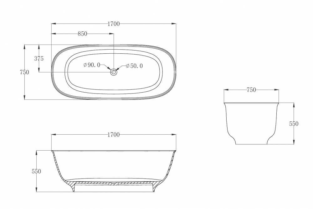 Abber Kristall Ванна прозрачная отдельностоящая 170x75x55h см, цвет: бирюзовый AT9707Aquamarin