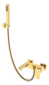 Boheme Qubic Смеситель для ванны с душевым комплектом: ручной душ, шланг, излив 20 см, цвет: gold 473-G
