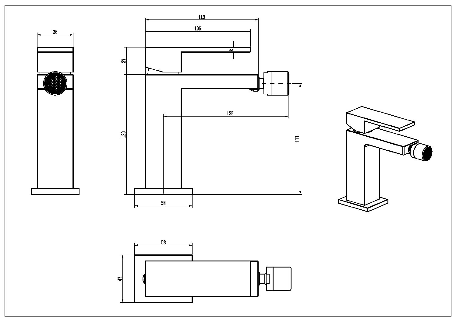 Boheme Qubic Смеситель для биде, без донного клапана, цвет: gun metall 476-GM