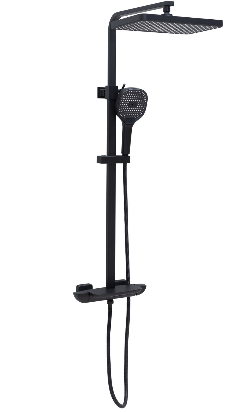 Allen Brau Infinity Душевая стойка: смеситель, ручной и верхний душ, шланг 150 см, цвет: черный мат 5.21030-31