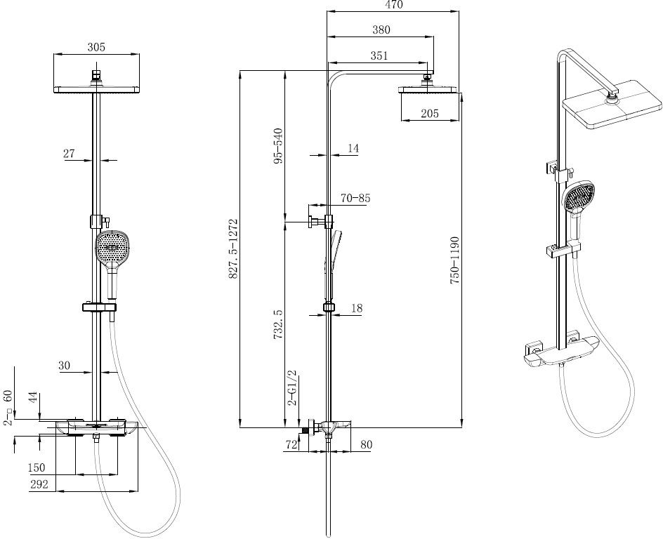Allen Brau Infinity Душевая стойка: смеситель, ручной и верхний душ, шланг 150 см, цвет: черный мат 5.21030-31