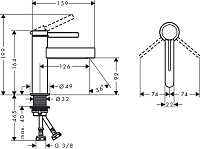 Hansgrohe Finoris Смеситель для раковины однорычажный, с донным клапаном, цвет: матовый черный 76010670