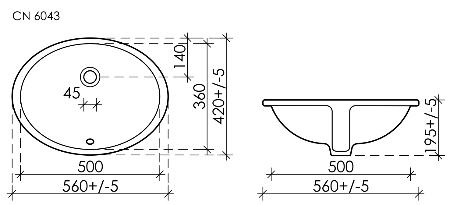 Ceramicanova Element Раковина под столешницу 51х42 см, с переливом, цвет: белый глянцевый CN6042